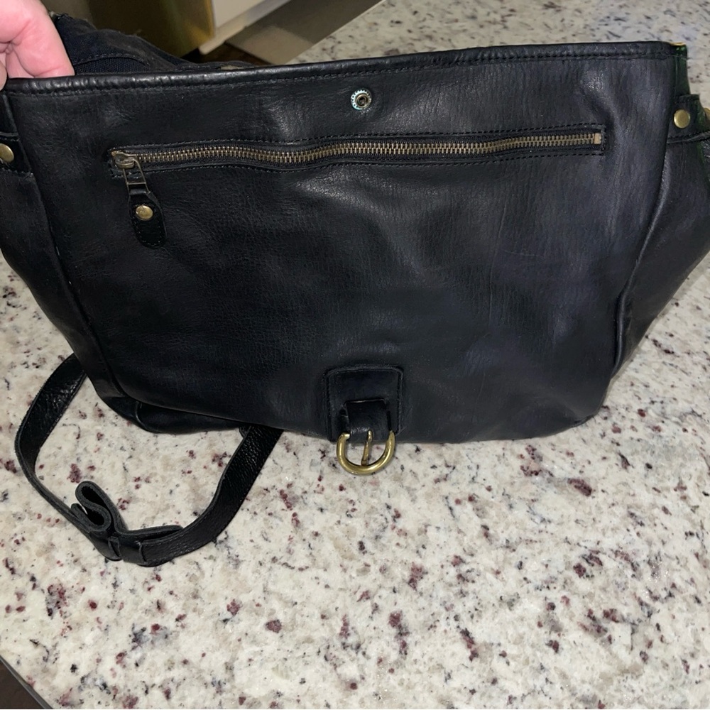 Vintage 90s Gap Black Leather Messenger Bag Brass Style Hardware Men’s Retro Y2K - Picture 6 of 16